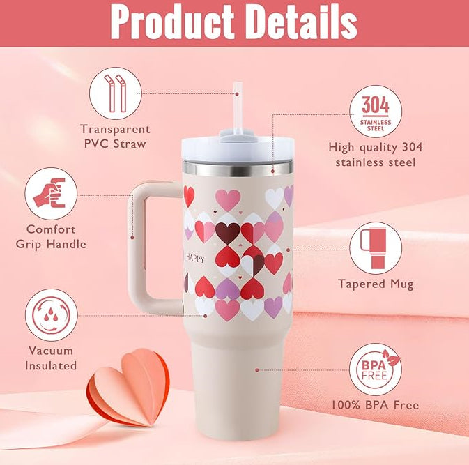 40 Oz Stainless Steel With Handle Straw Insulated